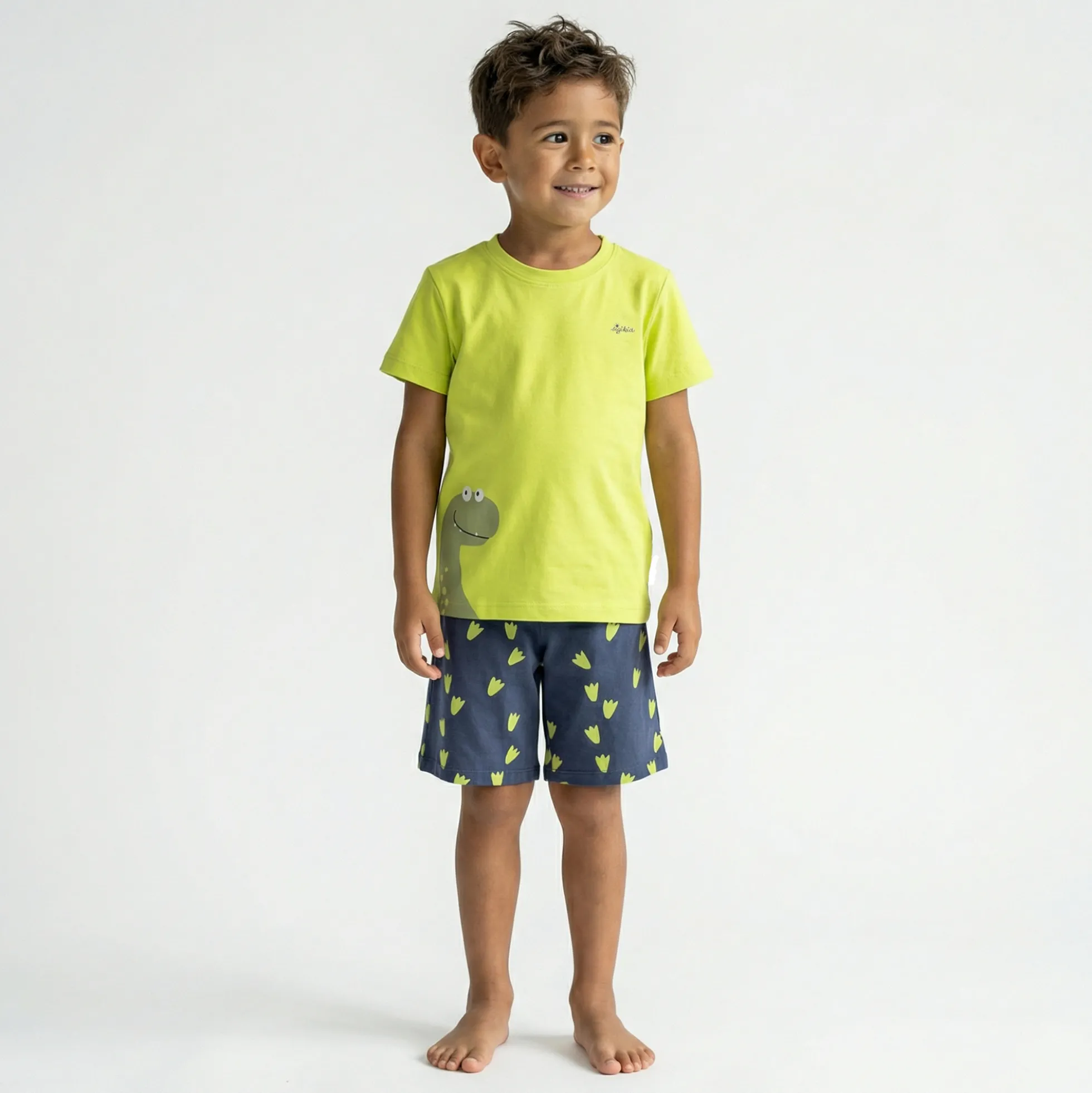Kurzer Kinder Pyjama Dino, hellgrün