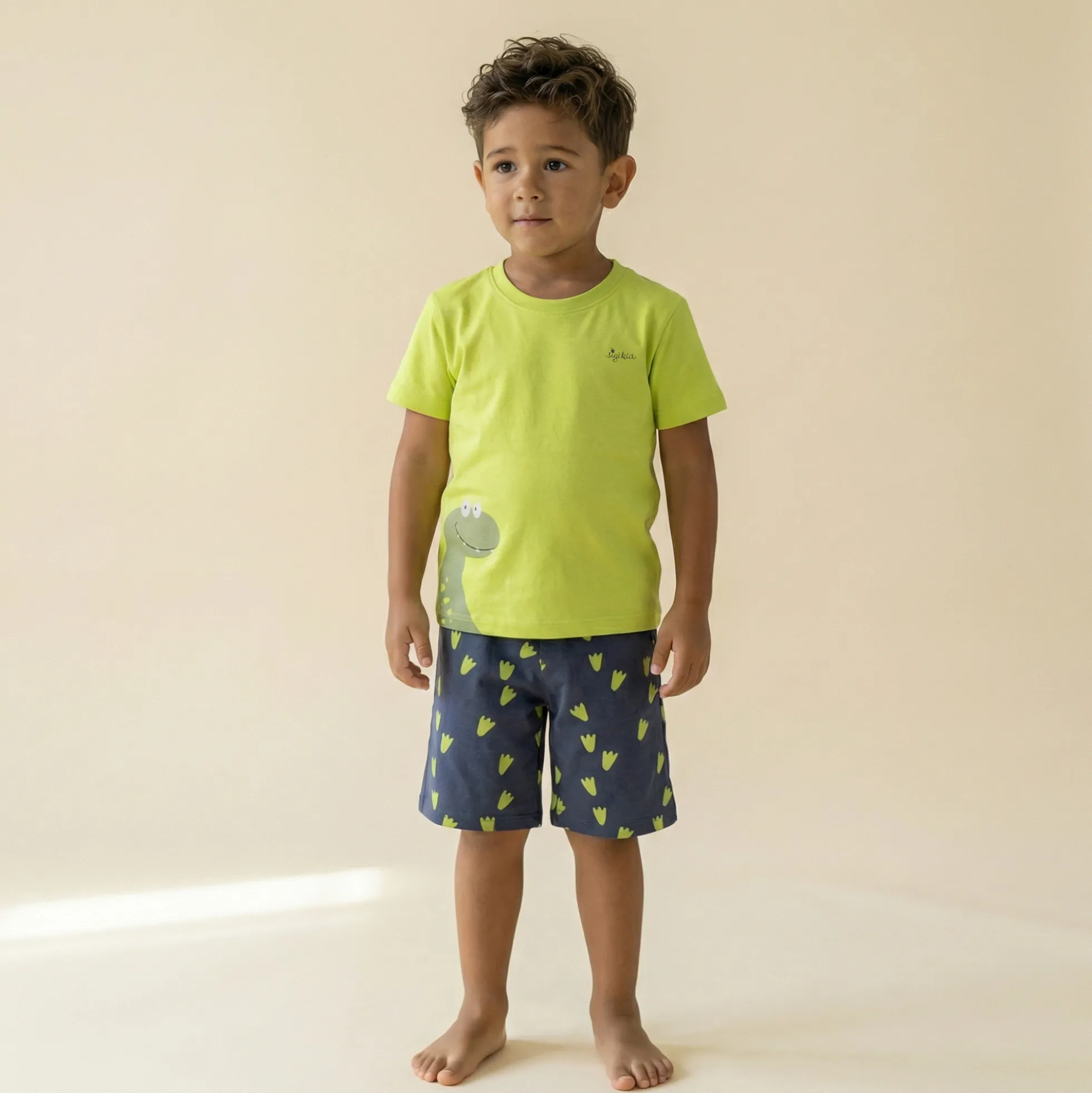 Kurzer Kinder Pyjama Dino, hellgrün