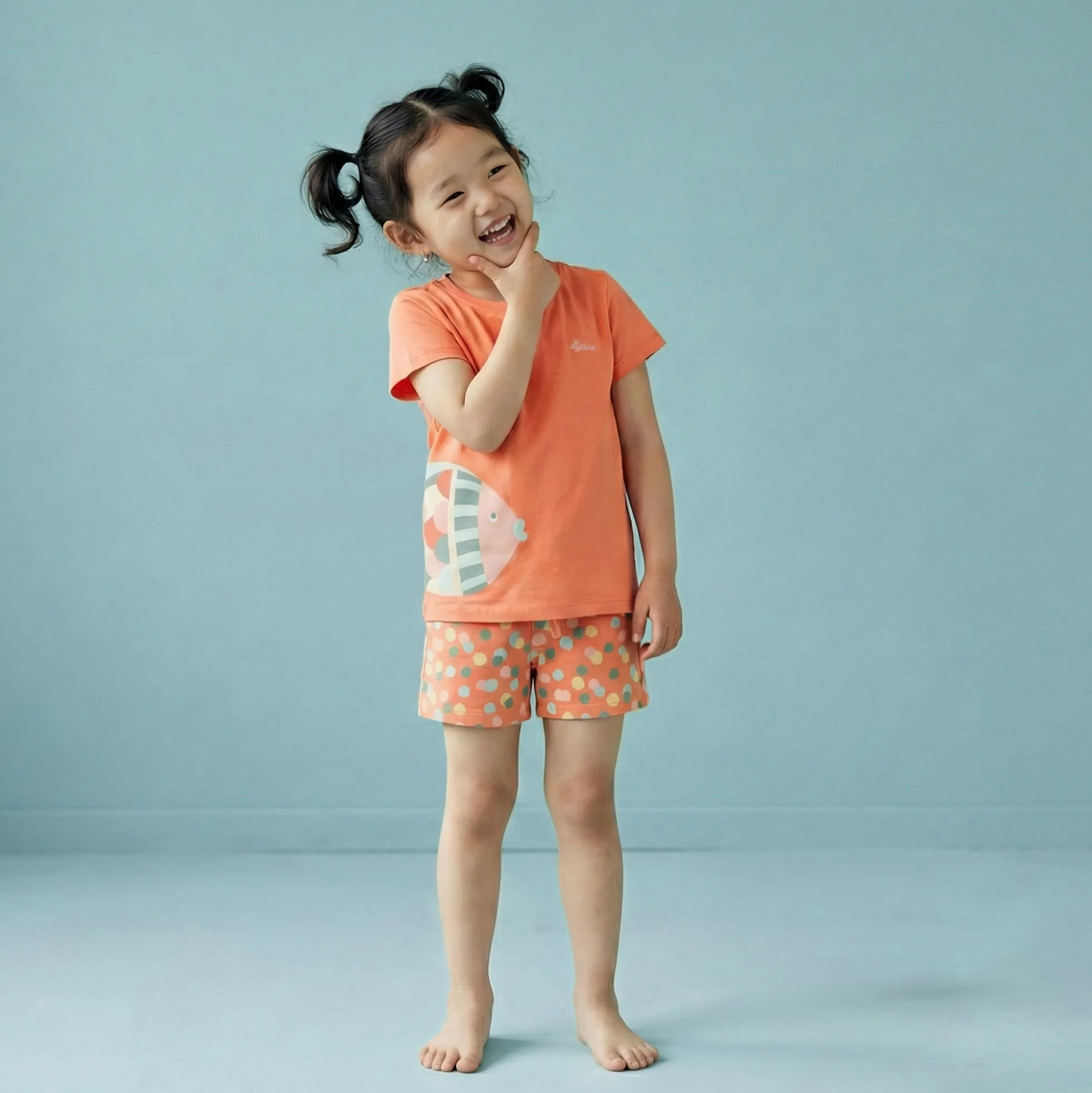 Kurzer Kinder Pyjama Fisch, rosa