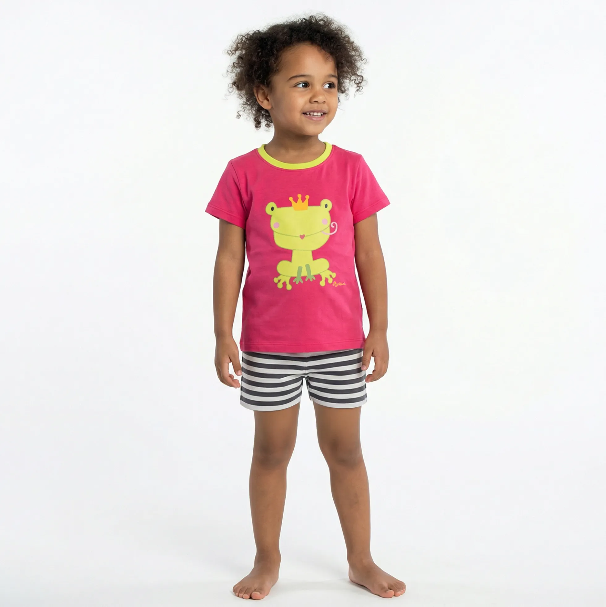 Kurzer Kinder Pyjama Froschkönig, pink