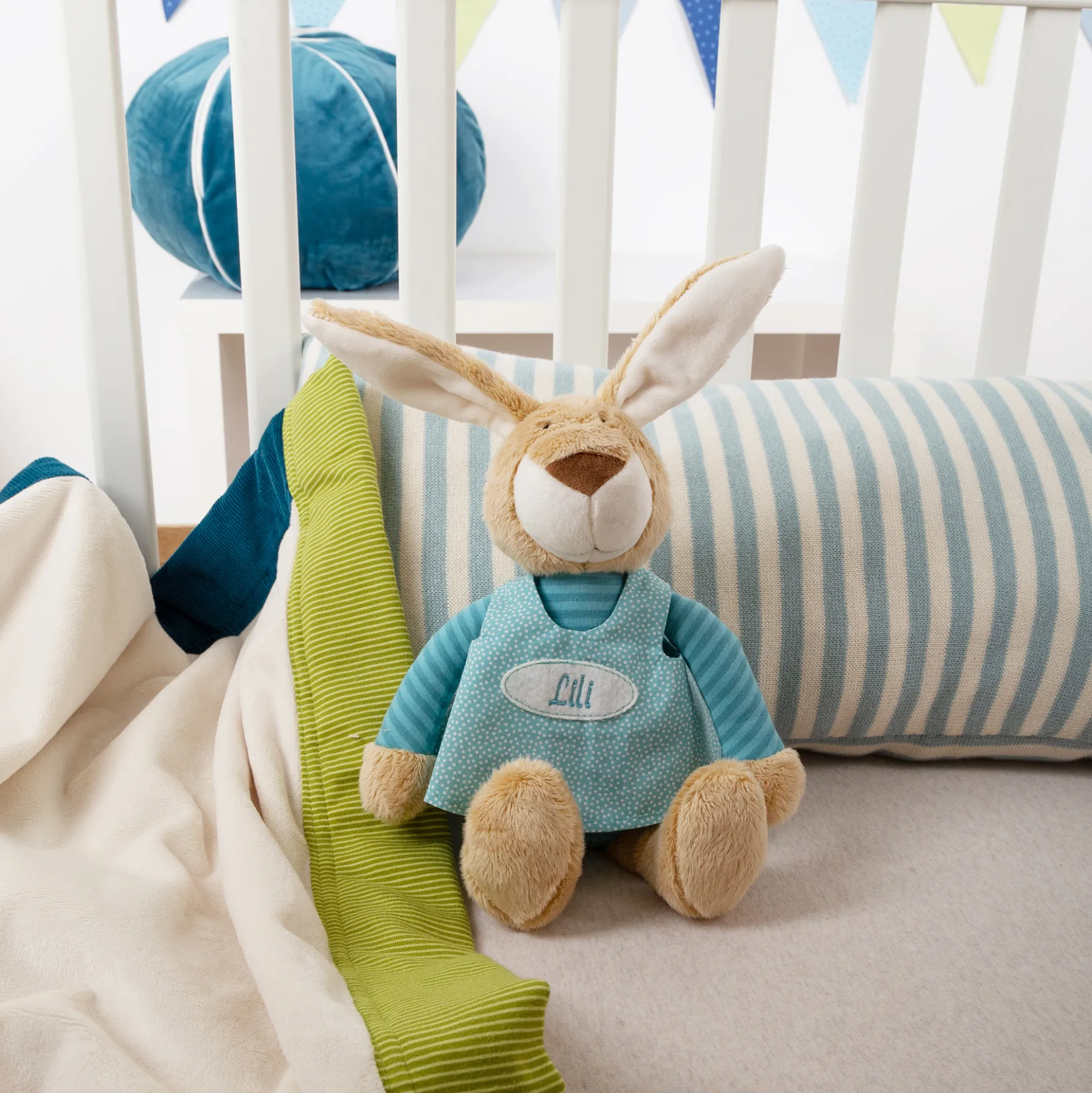 Kuscheltier Namensspielfigur Hase türkis