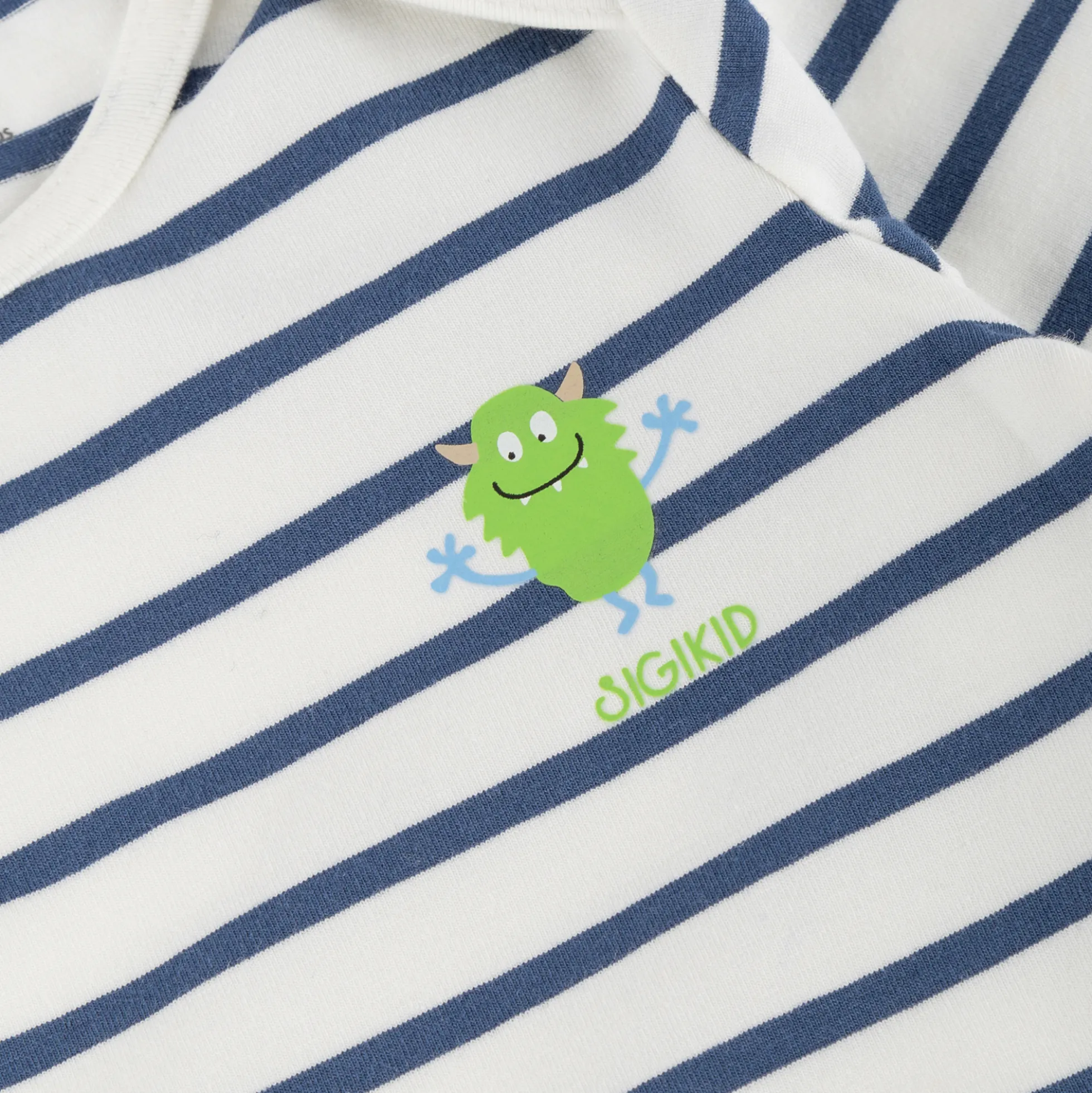 Langarm Baby Body Monster, blau geringelt