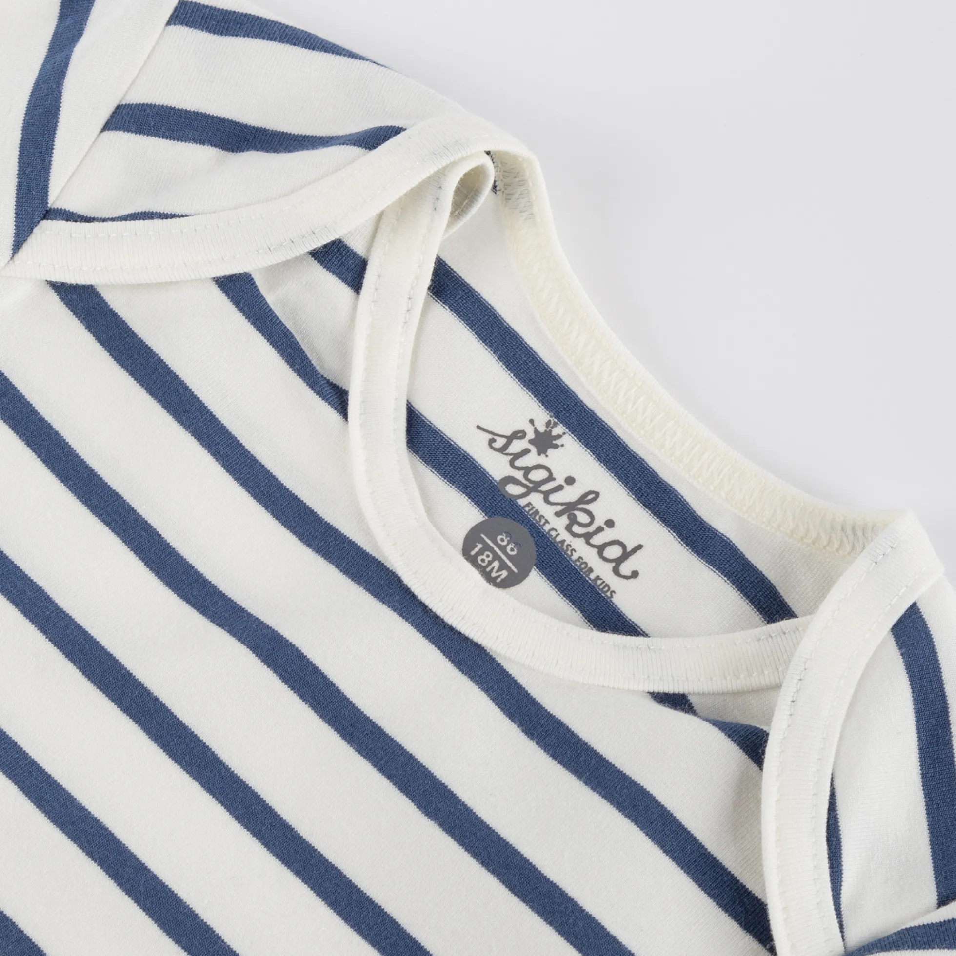 Langarm Baby Body Monster, blau geringelt
