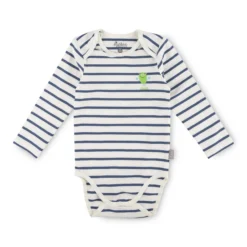 Langarm Baby Body Monster, blau geringelt