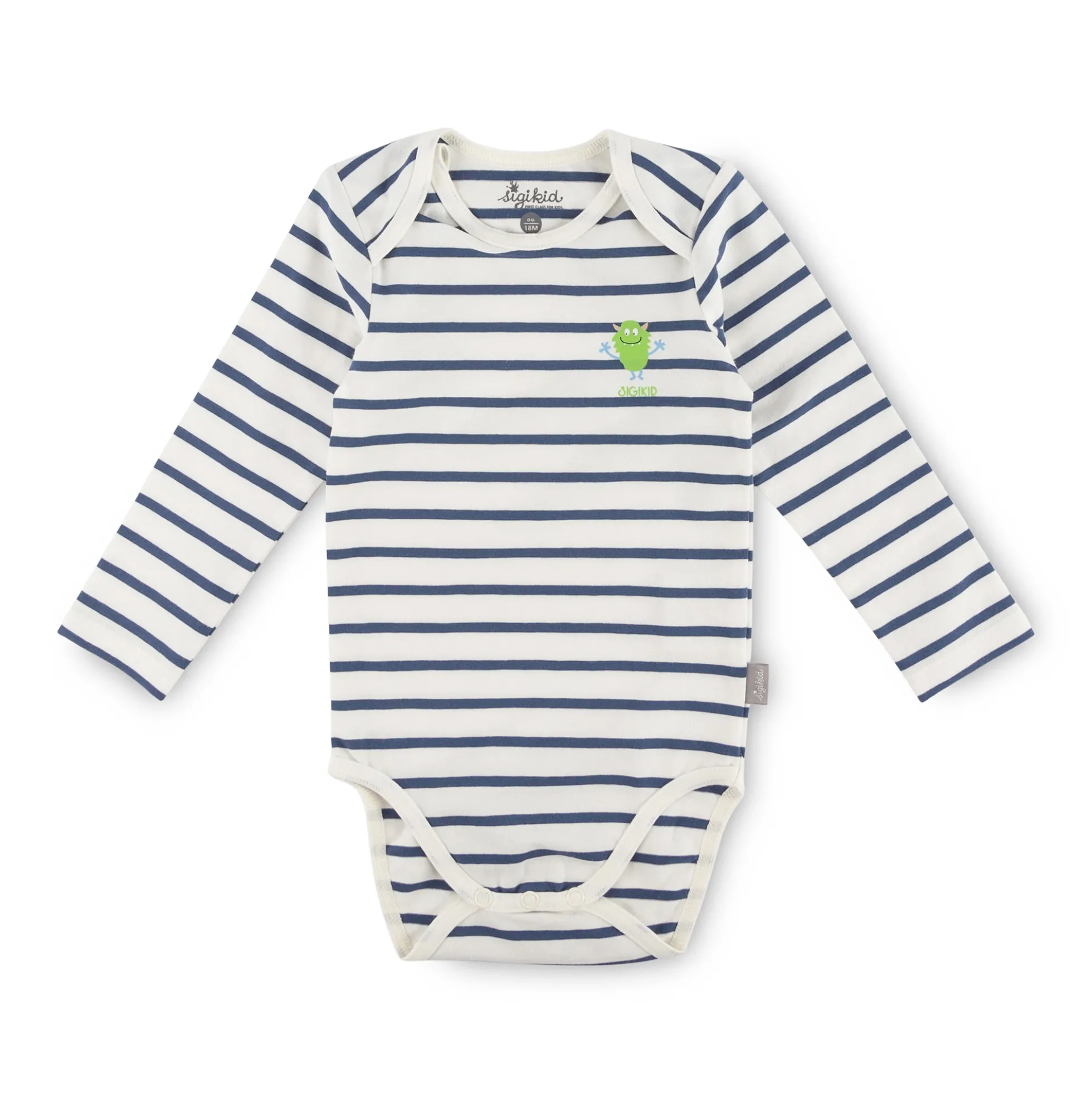 Langarm Baby Body Monster, blau geringelt