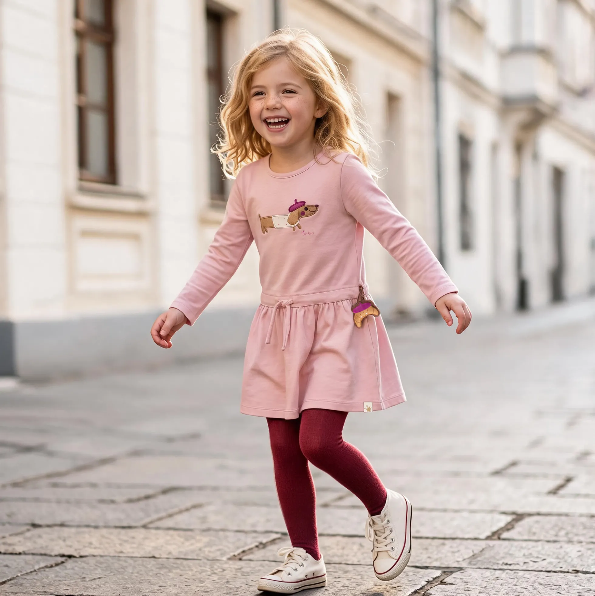 Langärmeliges Kinderkleid hellrosa, Petit Croissant
