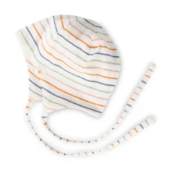 Newborn Baby Mütze mit Bindebändchen, gestreift