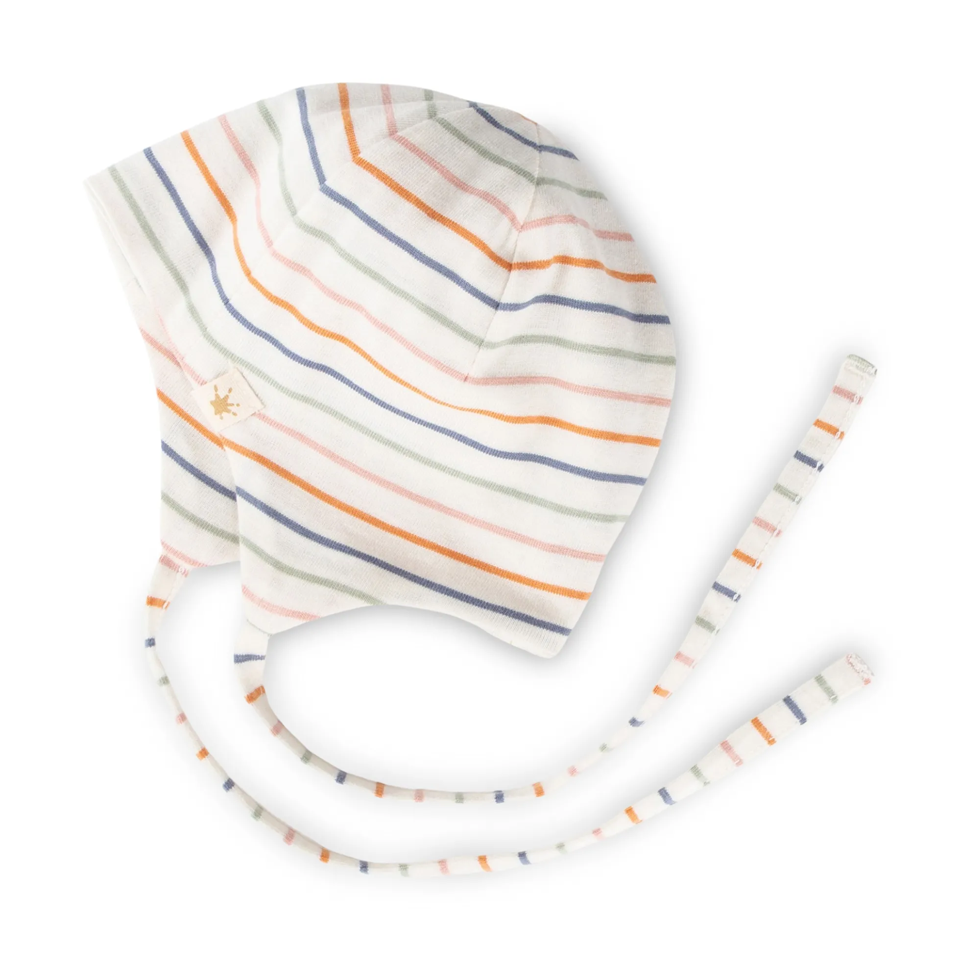 Newborn Baby Mütze mit Bindebändchen, gestreift
