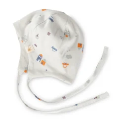Newborn Baby Mütze mit Bindebändchen, Mini-Print