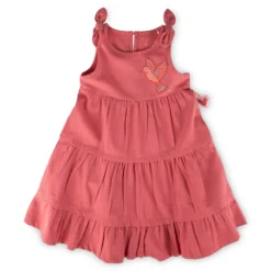Ärmelloses Kinder Volant Kleid mit Vogel Motiv, rosarot