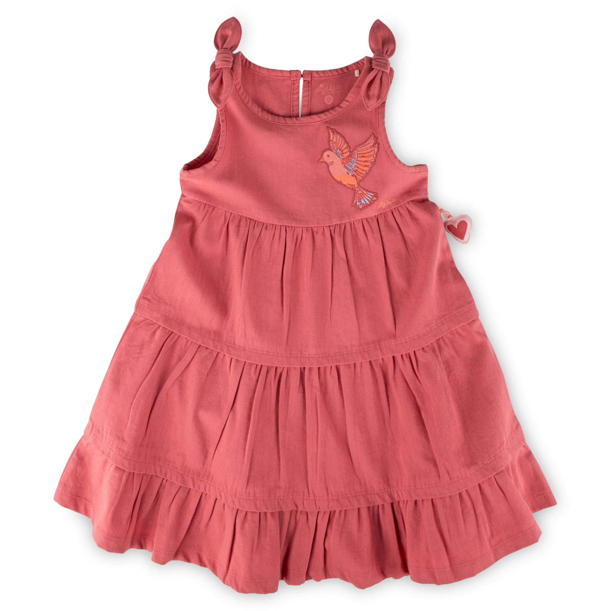 Ärmelloses Kinder Volant Kleid mit Vogel Motiv, rosarot