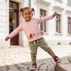 Rosa Baby Langarmshirt Hund, Petit Croissant